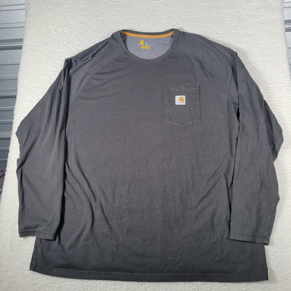 Carhartt Force Shirt Mens 2XL Grey Long Sleeve Pocket Tee Relaxed Fit 100393